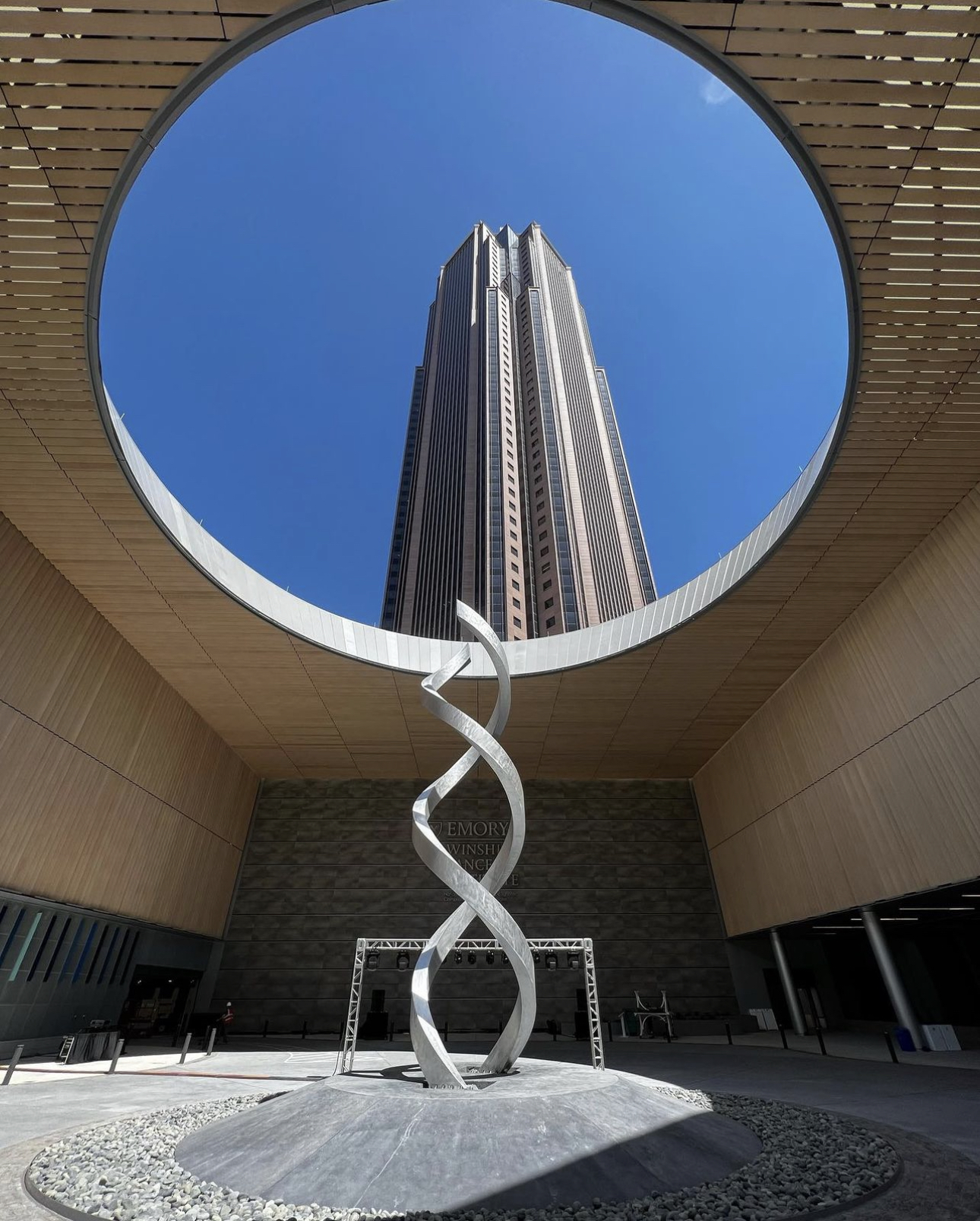 Double helix sculpture commissioned by Andrew Crawford Ironworks